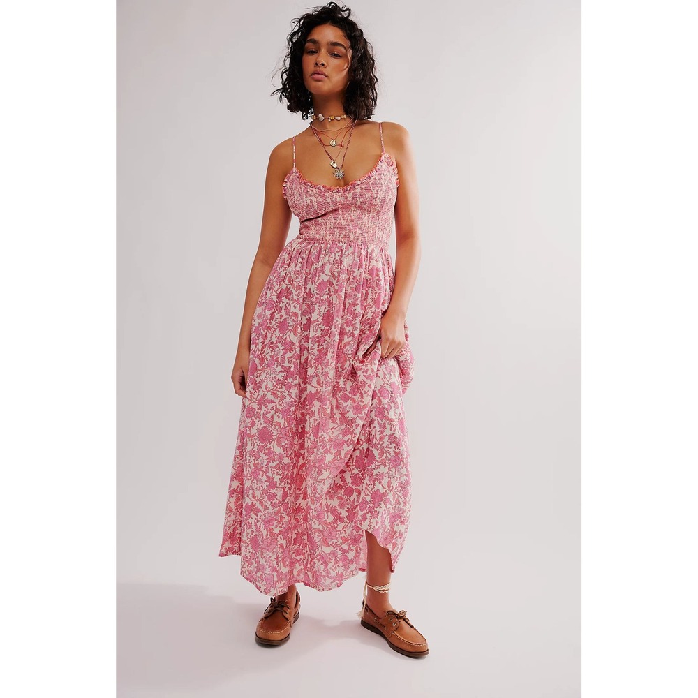 Free People Sweet Nothings Midi Dress Size M Boho Cottagecore Pink OB1893249